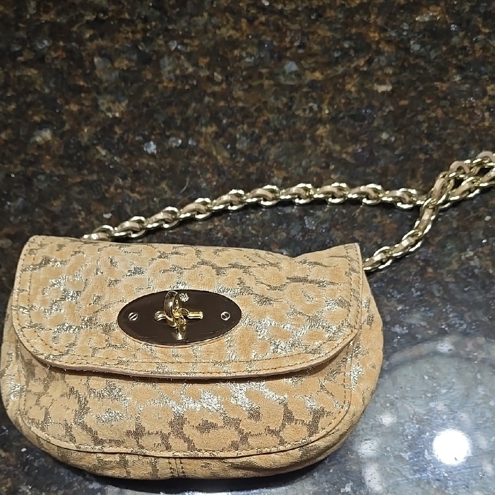 Mulberry Mini Lily Elegant Tan and Gold Crossbody Chain Bag